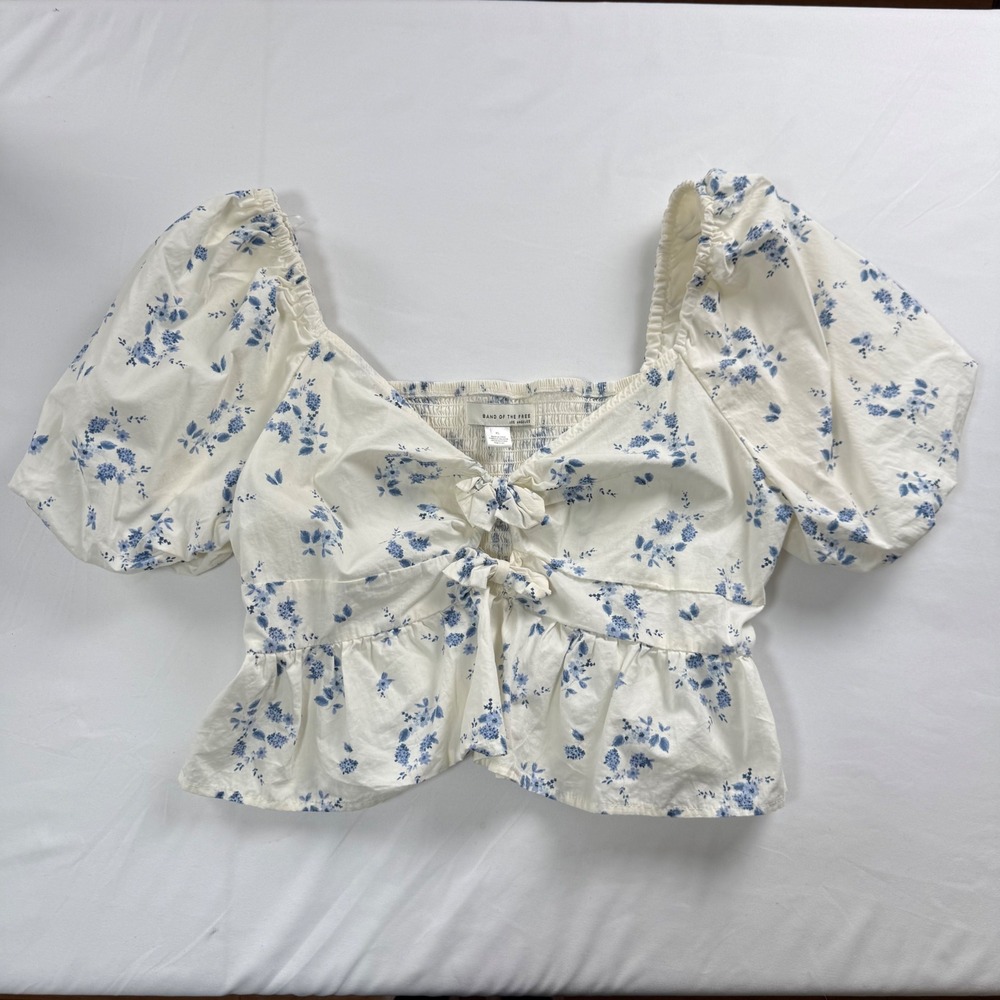 Coquette Floral Milkmaid Puff Sleeve Cottagecore Bow Tie Top Smocked Y2K Size XL